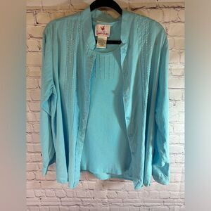 NWT Quacker Factory Beaded Linen Button Up Top and Ribbed Tank Top SET Sz S